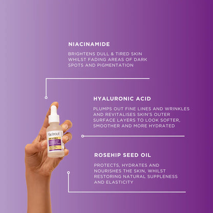 Fadeout - Anti-Wrinkle Hyaluronic Acid Concentrated Whitening Serum With Niacinamide, Hyaluronic Acid & Rosehip Oil - 30ml (UK)