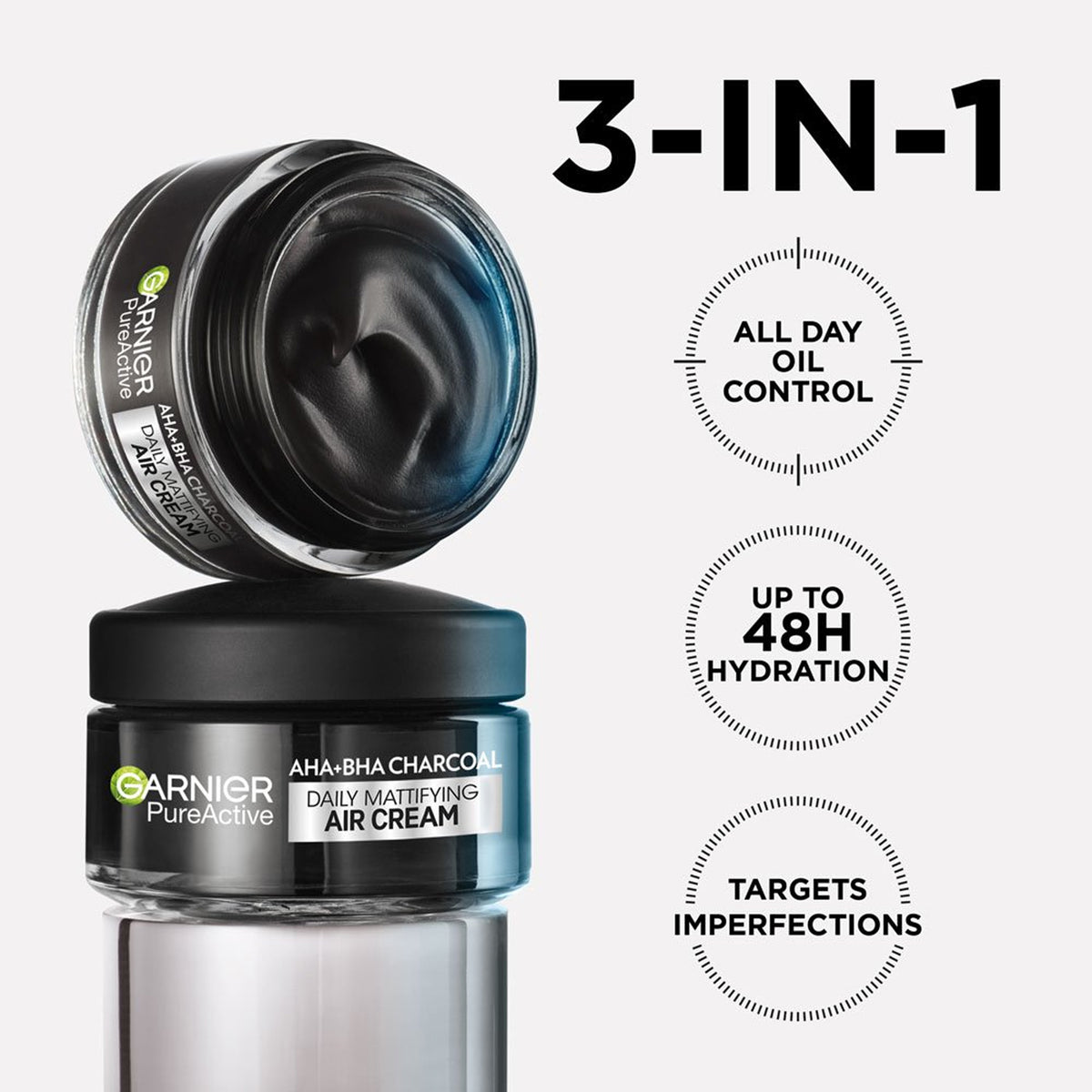 Garnier - Pure Active AHA + BHA Enriched With Charcoal 3 In 1 Daily Mattifying Air Cream For Blemish-Prone Skin - 50ml (Germany)