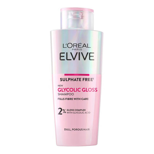 L'Oreal Paris - Elvive Glycolic Gloss Sulfate Free Care & Smoothing Shampoo With 2% Gloss Complex With Glycolic Acid For Dull, Porous Hair - 200ml (France)
