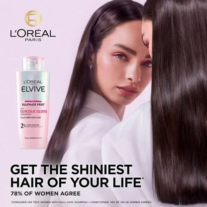 L'Oreal Paris - Elvive Glycolic Gloss Sulfate Free Care & Smoothing Shampoo With 2% Gloss Complex With Glycolic Acid For Dull, Porous Hair - 200ml (France)
