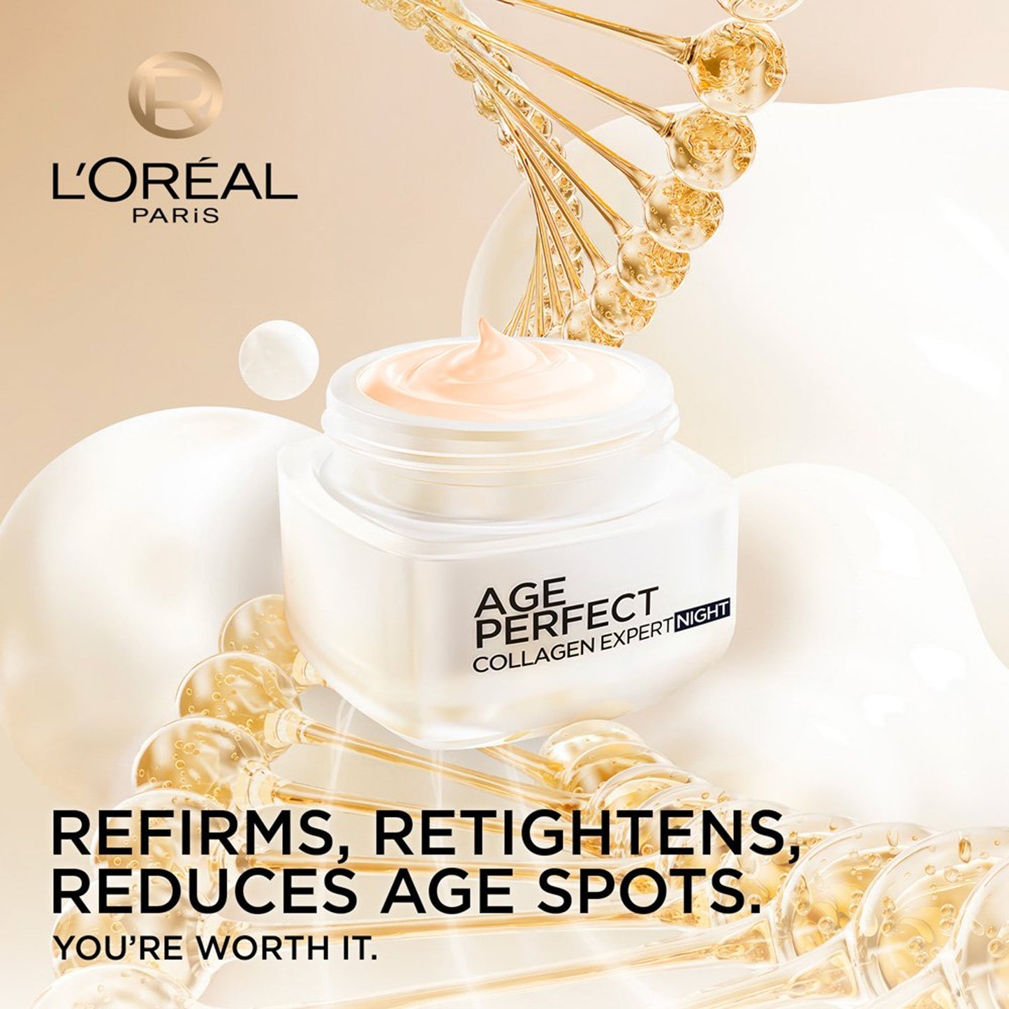 L'Oreal Paris - Age Perfect Collagen Expert Retightening Night Cream With Collagen Peptide Fractions - 50ml (Germany)