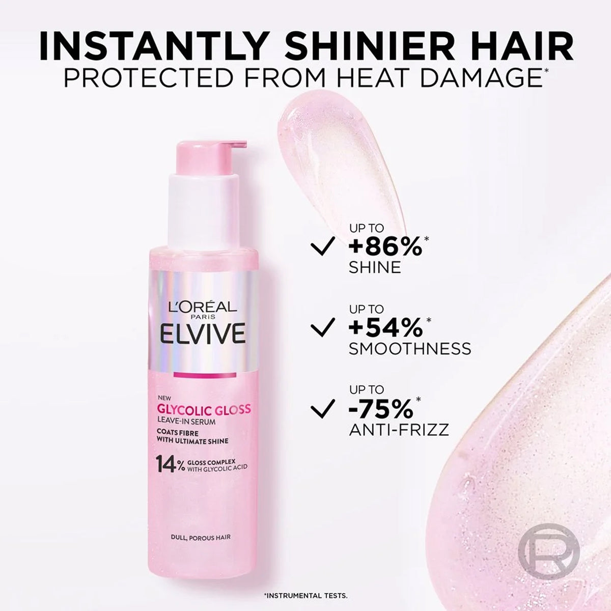 L'Oreal Paris - Elvive Glycolic Gloss Leave-In Serum With 14% Glycolic Complex With Glycolic Acid For Dull, Porous Hair - 150ml (France)