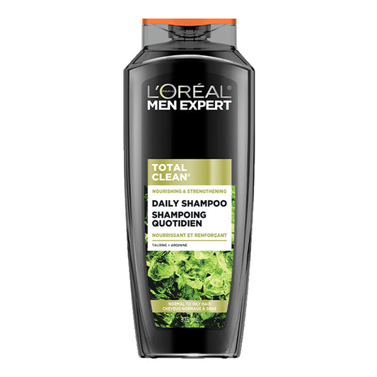 L'Oreal Paris Men Expert - Total Clean Nourishing & Strengthening Daily Shampoo With Taurine + Arginine For Normal To Oily Hair - 375ml (USA)
