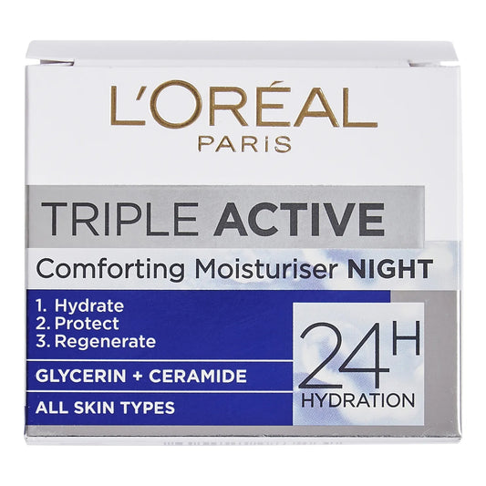 L'OREAL PARIS - TRIPLE ACTIVE COMFORTING MOISTURIZER NIGHT CREAM FOR ALL SKIN TYPES - 50ML