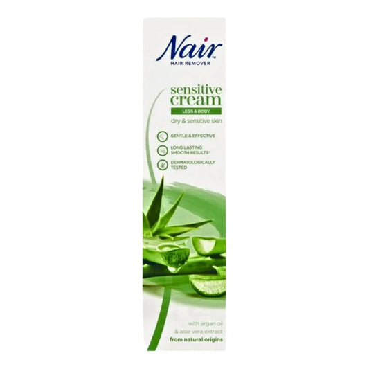 NAIR HAIR REMOVER - SENSITIVE CREAM FOR LEGS & BODY WITH ARGAN OIL & ALOE VERA EXTRACT FROM NATURAL ORIGINS - 100ML