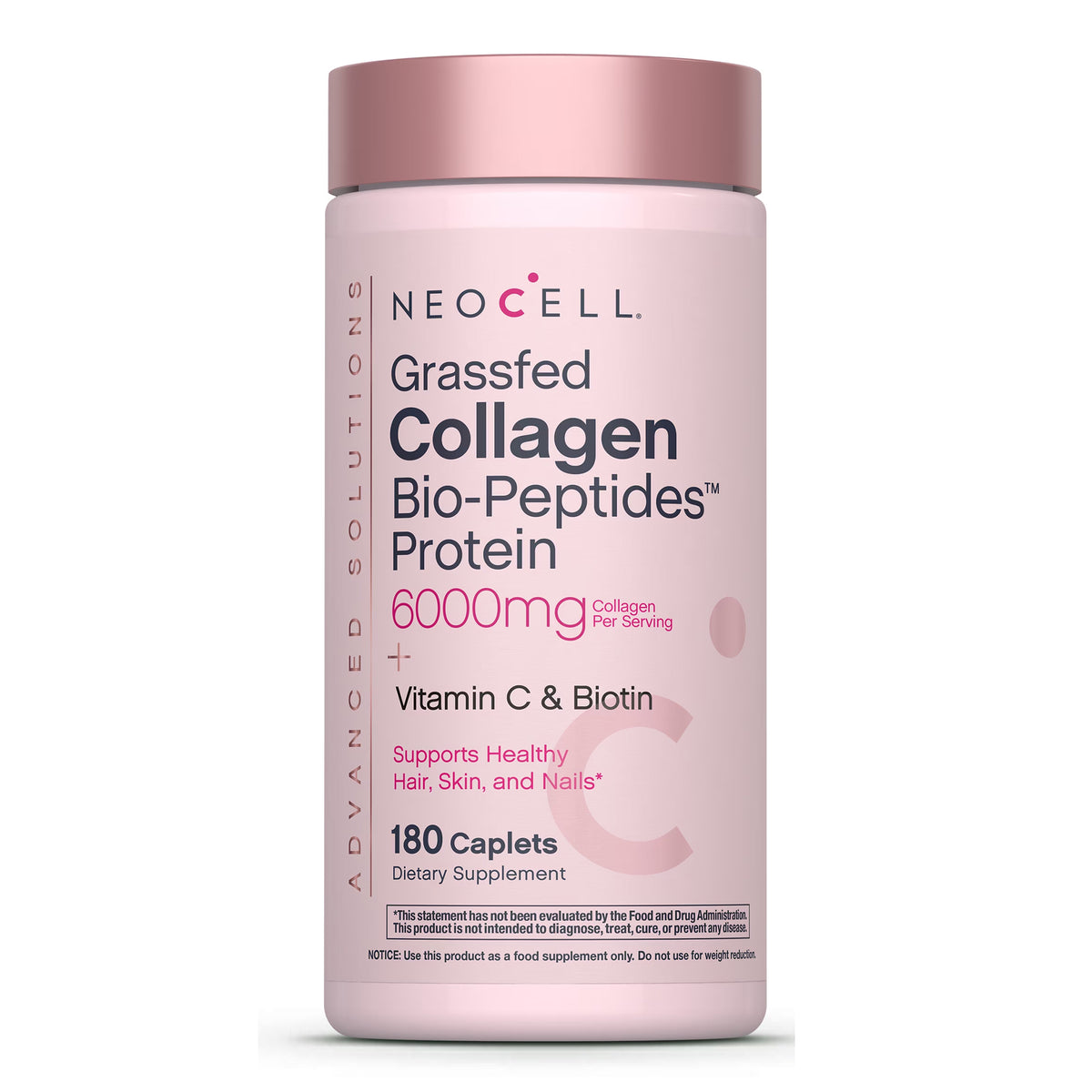 Neocell - Advanced Solutions Grassfed Collagen Bio-Peptides Protein 6000mg Collagen Per Serving + Vitamin C & Biotin - 180 Caplets (USA)