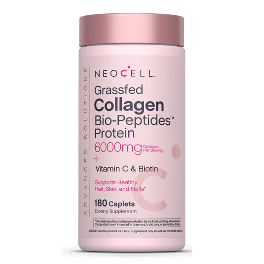 Neocell - Advanced Solutions Grassfed Collagen Bio-Peptides Protein 6000mg Collagen Per Serving + Vitamin C & Biotin - 180 Caplets (USA)