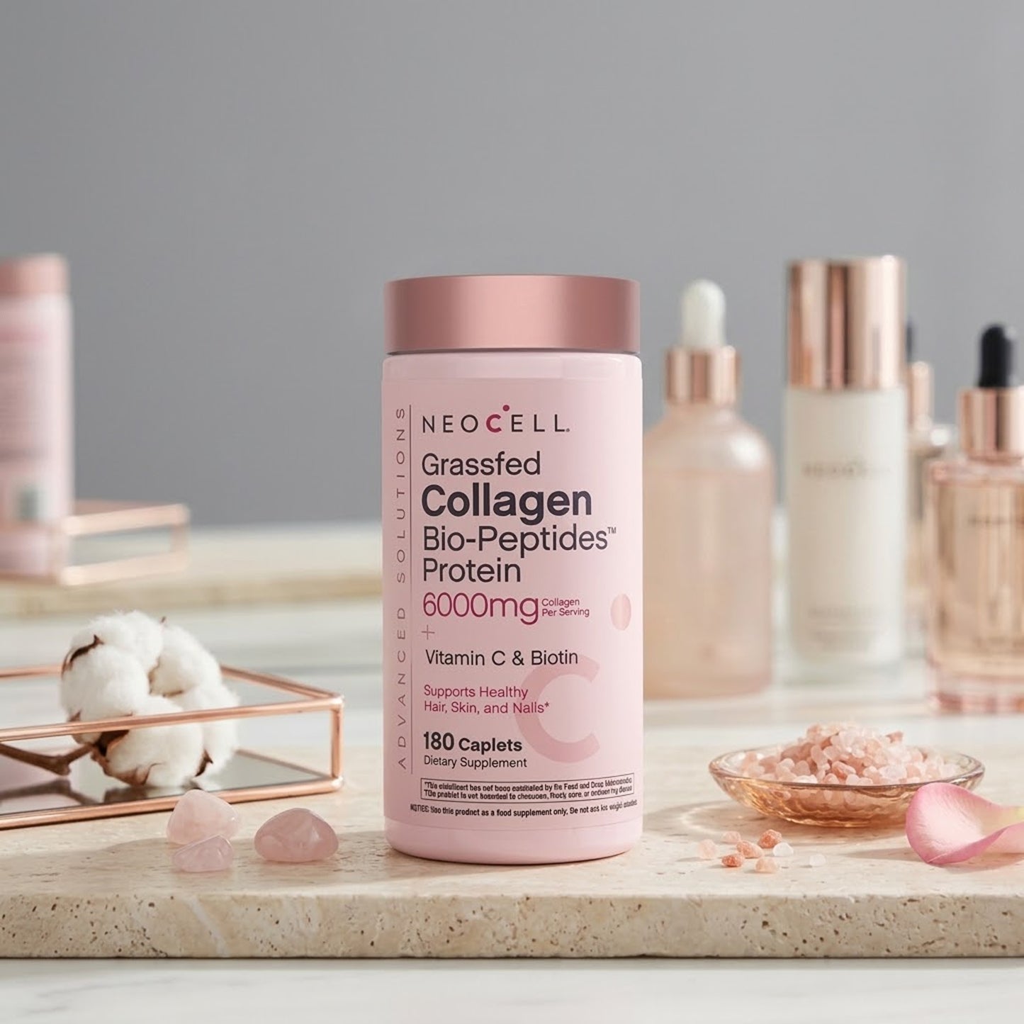 Neocell - Advanced Solutions Grassfed Collagen Bio-Peptides Protein 6000mg Collagen Per Serving + Vitamin C & Biotin - 180 Caplets (USA)