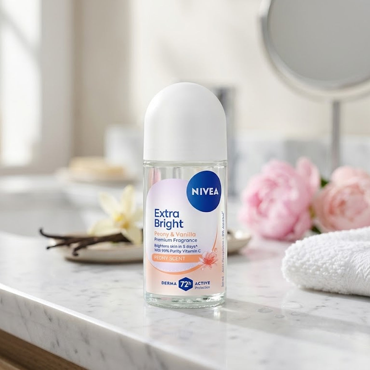 Nivea - Extra Bright Peony & Vanilla Premium Fragrance Peony Scent 72H Anti-Perspirant Roll On - 50ml (Thailand)