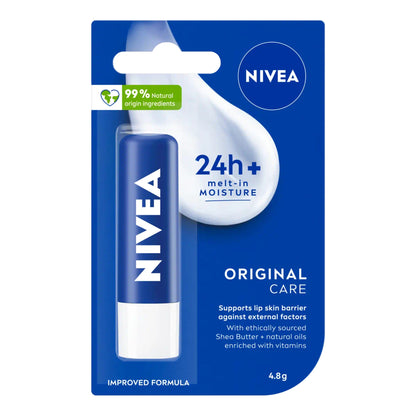 Nivea - Original Care 24H+ Moisture Caring Lip Balm With Shea Butter & Natural Oil Enriched With Vitamins - 4.8g (Thailand)