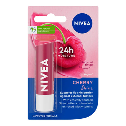 Nivea - Cherry Shine 24H Moisture Lip Balm With Shea Butter & Natural Oils Enriched With Vitamins - 4.8g (Thailand)