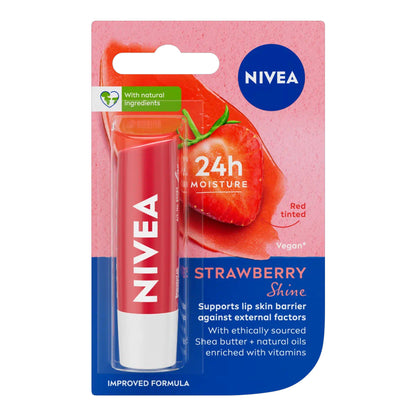 Nivea - Strawberry Shine 24H Moisture Lip Balm With Shea Butter & Natural Oils Enriched With Vitamins - 4.8g (Thailand)