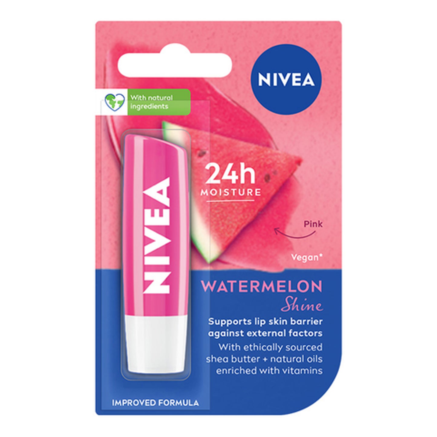 Nivea - Watermelon Shine 24H Moisture Lip Balm With Shea Butter & Natural Oils Enriched With Vitamins - 4.8g (Thailand)