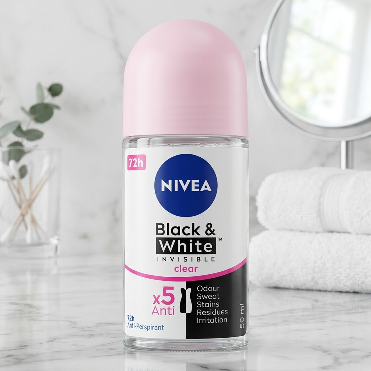 Nivea - Black & White Invisible Clear 72H Anti-Perspirant Roll On - 50ml (Thailand)