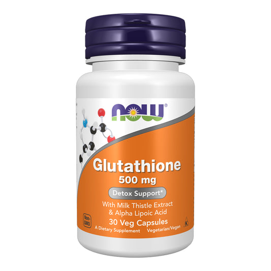 Now - Glutathione 500mg Detox Support With Milk Thistle Extract & Alpha Lipoic Acid - 30 Veg Capsules (USA)