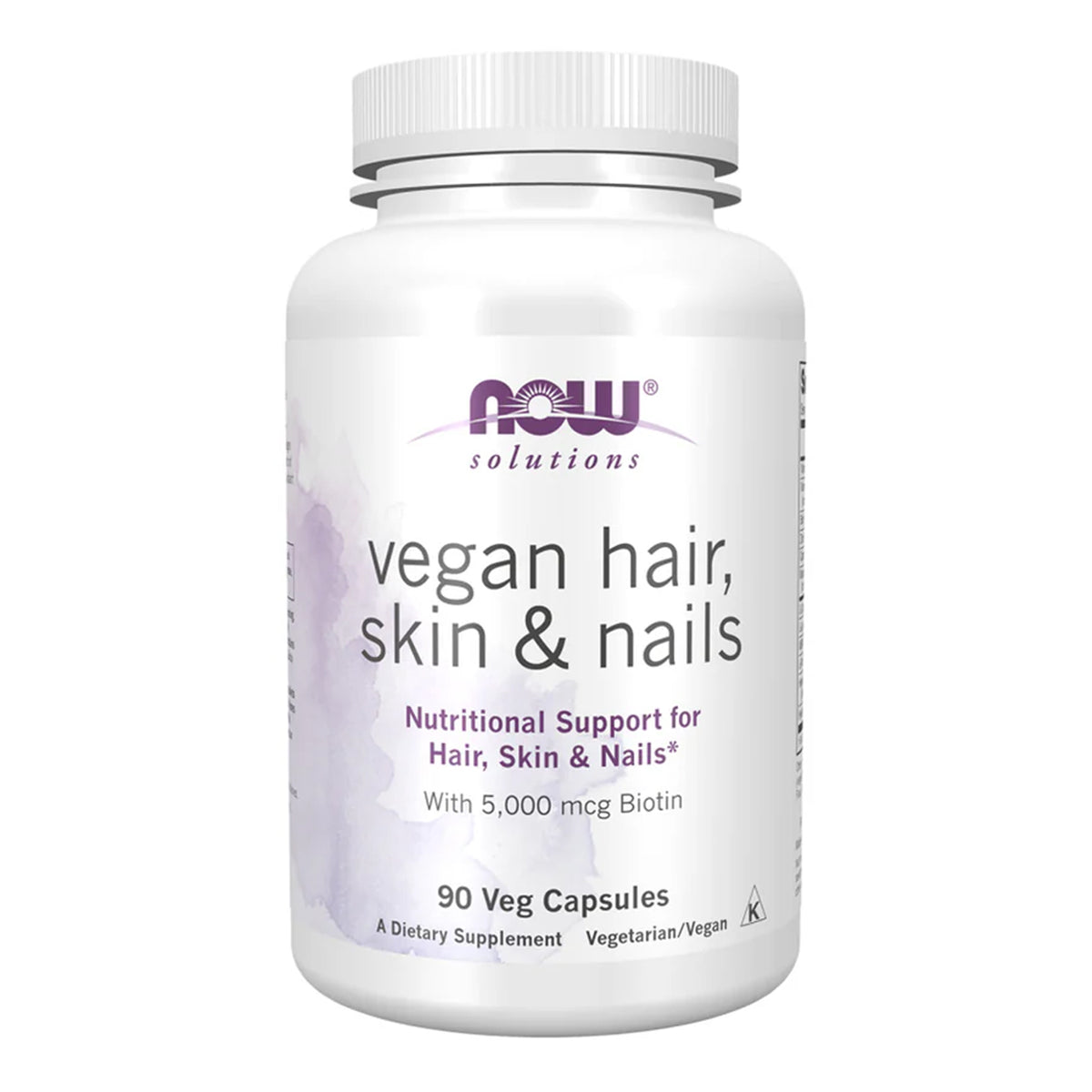 Now - Solutions Vegan Hair, Skin & Nails Capsules With 5000mcg Biotin - 90 Veg Capsules (USA)