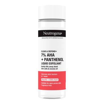 Neutrogena - Clear & Defend+ 7% AHA + Panthenol Fragrance-Free Liquid Exfoliant With Glycolic + Citric Acid Suitable For Spot-Prone Skin - 125ml (Greece)