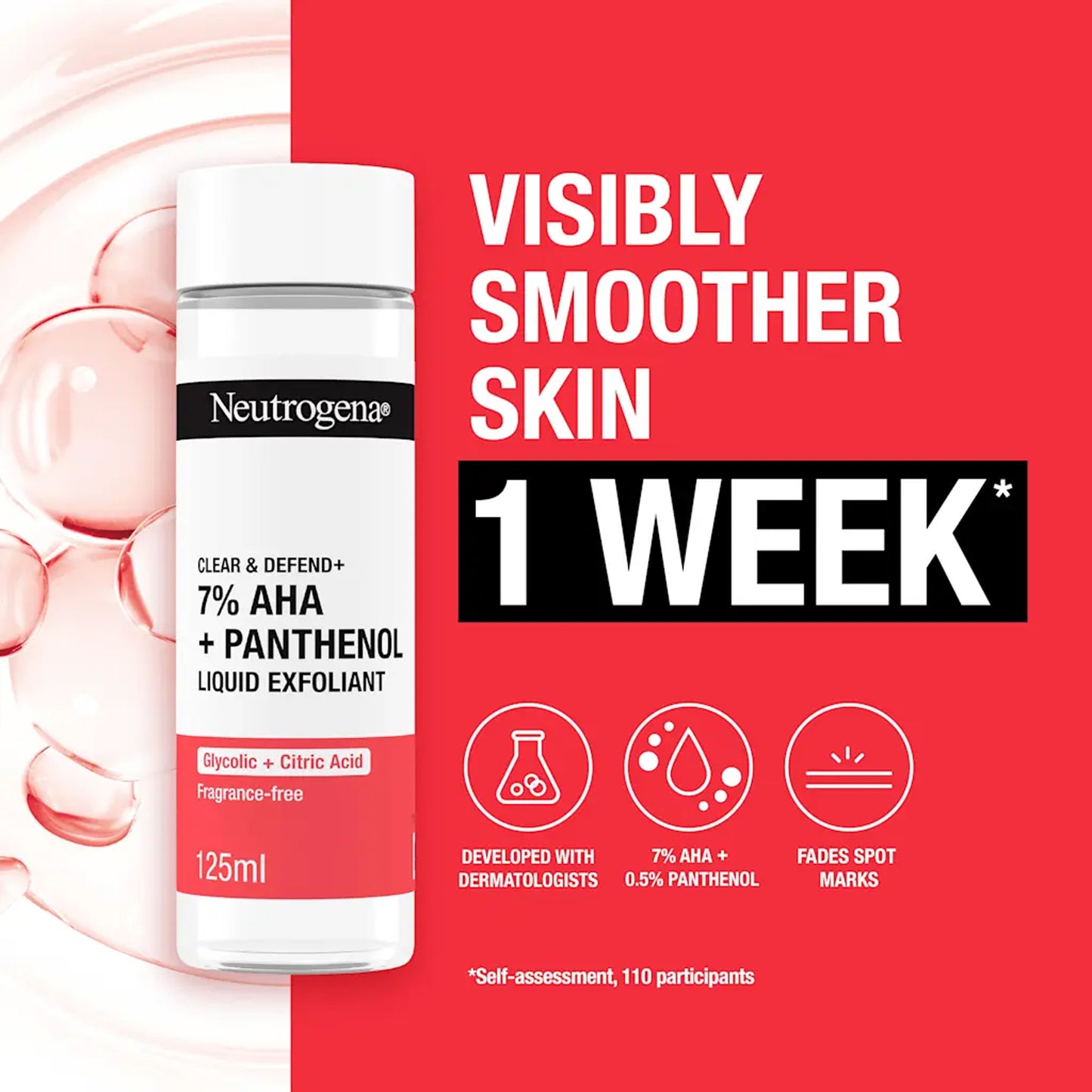 Neutrogena - Clear & Defend+ 7% AHA + Panthenol Fragrance-Free Liquid Exfoliant With Glycolic + Citric Acid Suitable For Spot-Prone Skin - 125ml (Greece)