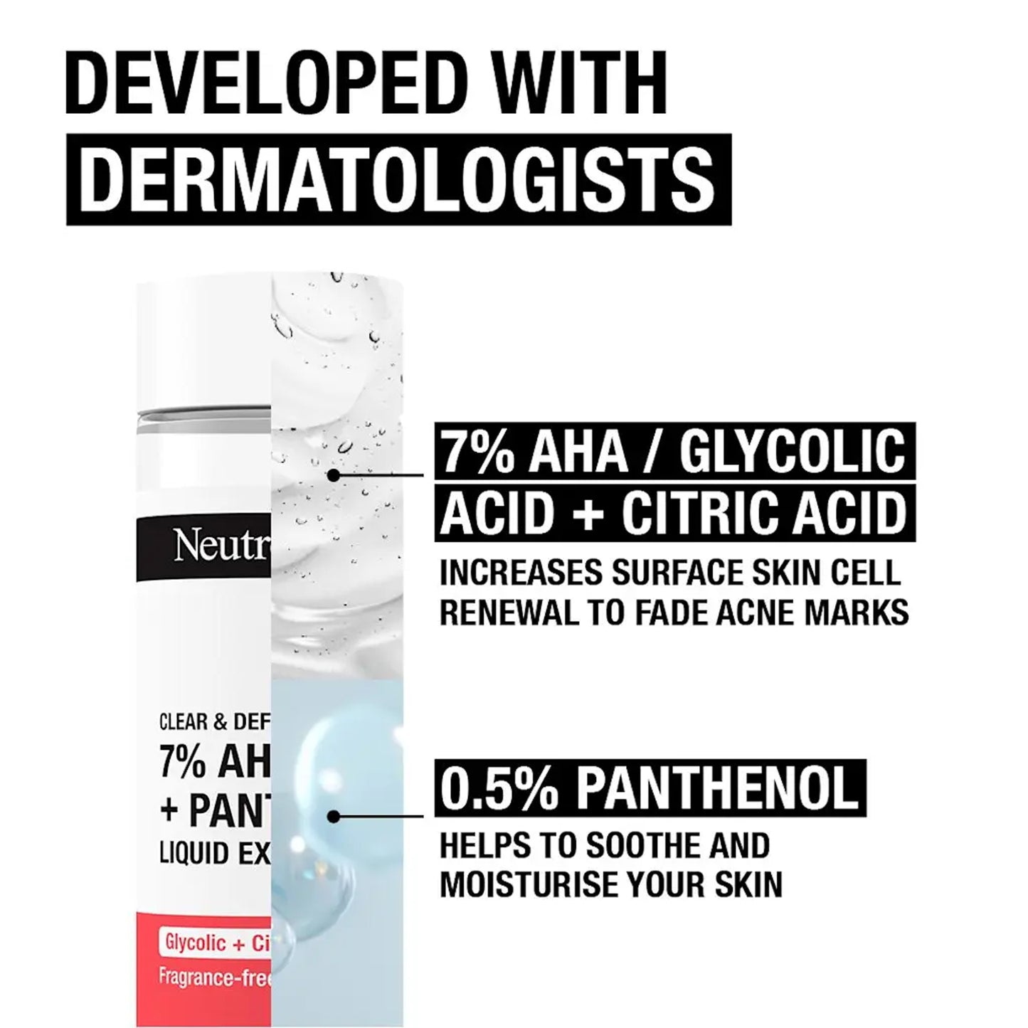 Neutrogena - Clear & Defend+ 7% AHA + Panthenol Fragrance-Free Liquid Exfoliant With Glycolic + Citric Acid Suitable For Spot-Prone Skin - 125ml (Greece)