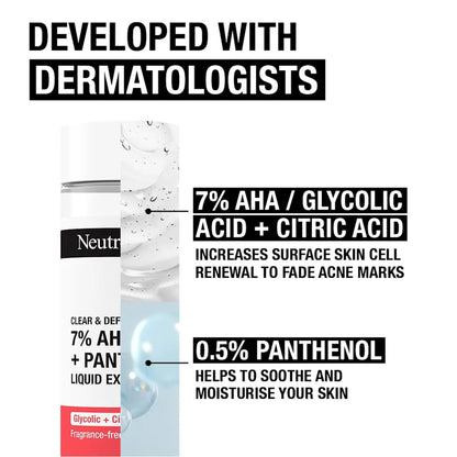 Neutrogena - Clear & Defend+ 7% AHA + Panthenol Fragrance-Free Liquid Exfoliant With Glycolic + Citric Acid Suitable For Spot-Prone Skin - 125ml (Greece)