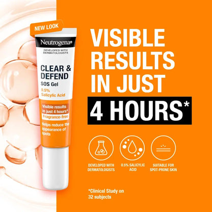 Neutrogena - Clear & Defend 0.5% Salicylic Acid Fragrance-Free SOS Gel Suitable For Spot-Prone Skin - 15ml (France)