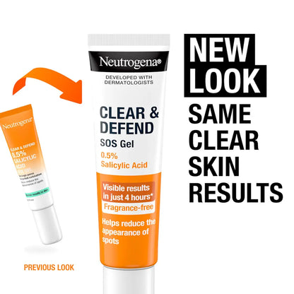 Neutrogena - Clear & Defend 0.5% Salicylic Acid Fragrance-Free SOS Gel Suitable For Spot-Prone Skin - 15ml (France)
