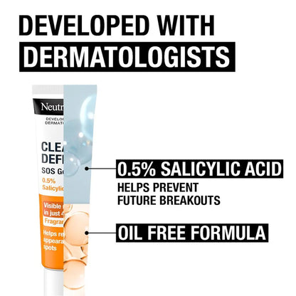 Neutrogena - Clear & Defend 0.5% Salicylic Acid Fragrance-Free SOS Gel Suitable For Spot-Prone Skin - 15ml (France)