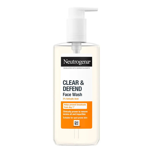 Neutrogena - Clear & Defend 2% Salicylic Acid Oil-Free Face Wash Suitable For Spot-Prone Skin - 200ml (Greece)