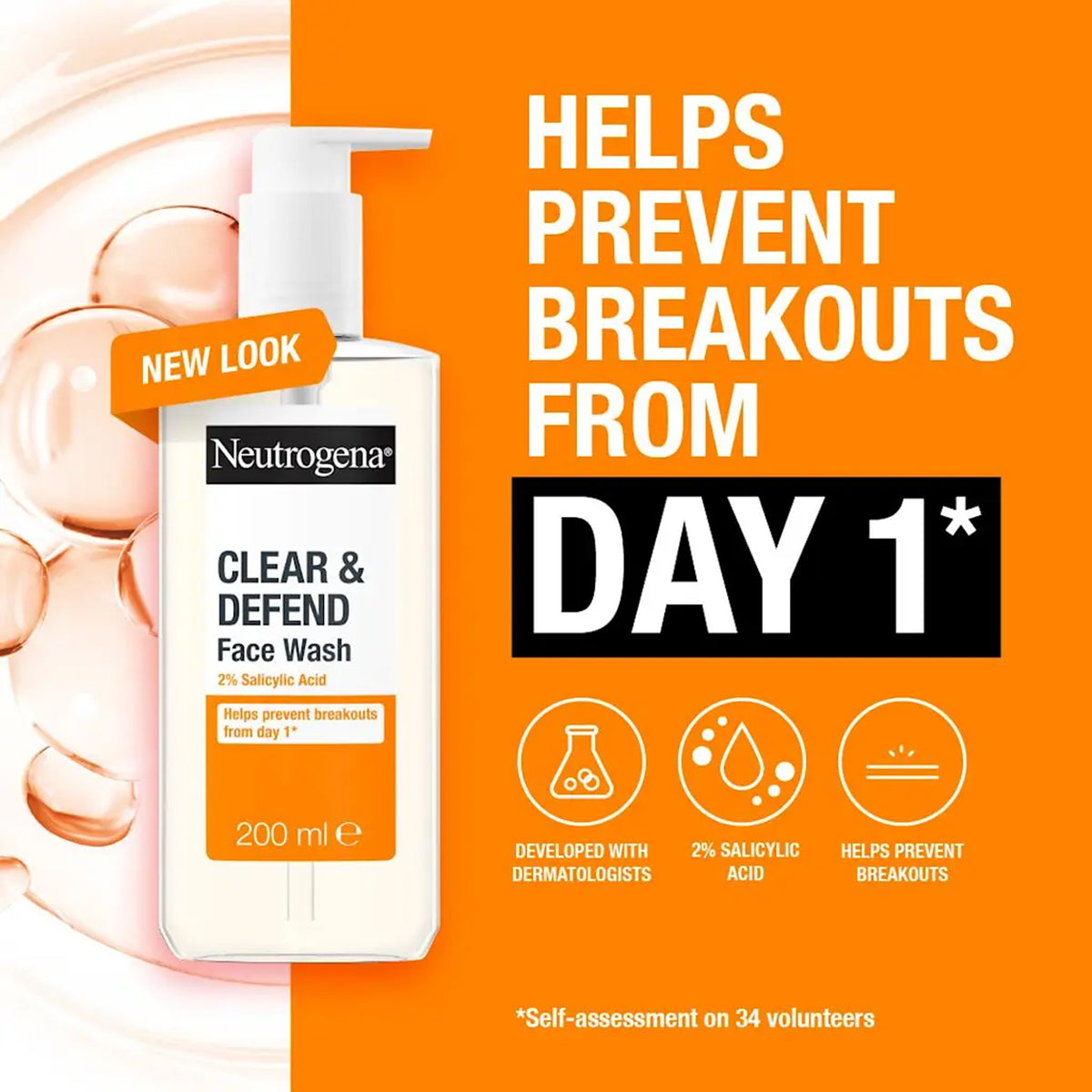Neutrogena - Clear & Defend 2% Salicylic Acid Oil-Free Face Wash Suitable For Spot-Prone Skin - 200ml (Greece)