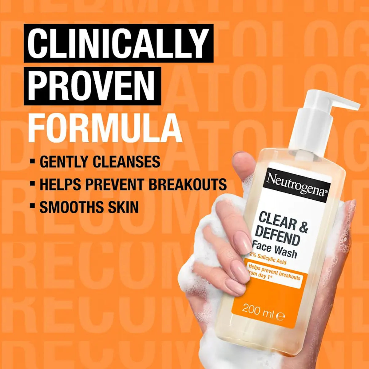 Neutrogena - Clear & Defend 2% Salicylic Acid Oil-Free Face Wash Suitable For Spot-Prone Skin - 200ml (Greece)