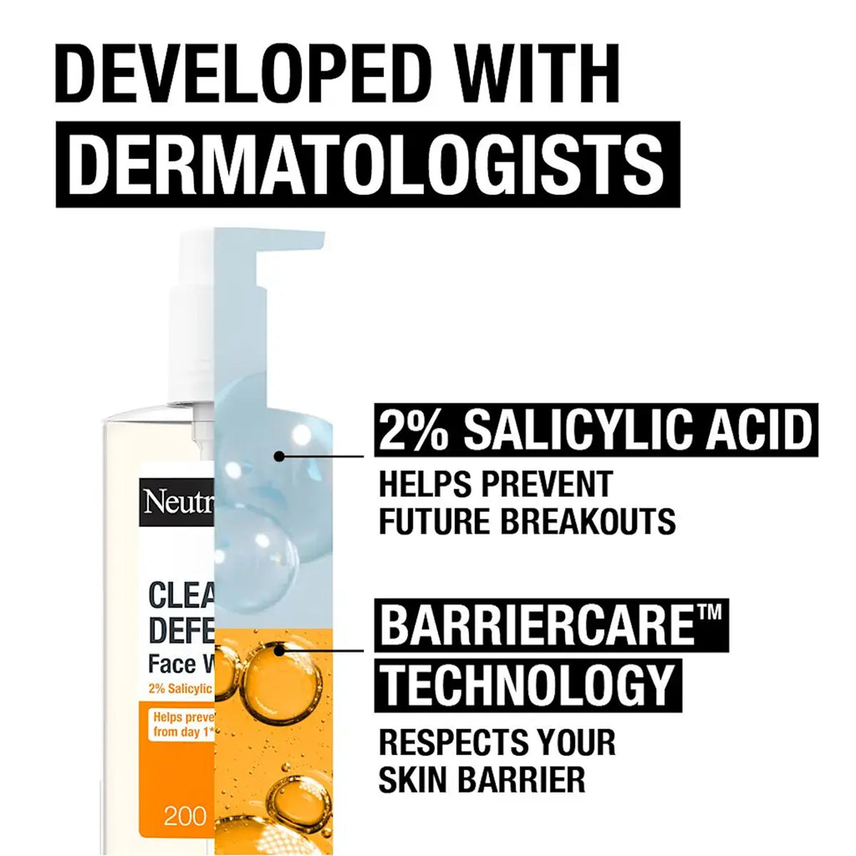 Neutrogena - Clear & Defend 2% Salicylic Acid Oil-Free Face Wash Suitable For Spot-Prone Skin - 200ml (Greece)