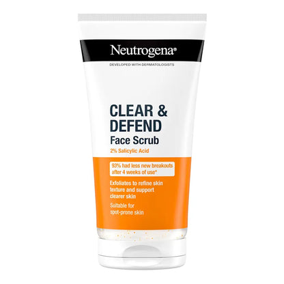 Neutrogena - Clear & Defend 2% Salicylic Acid Face Scrub Suitable For Spot-Prone Skin - 150ml (France)