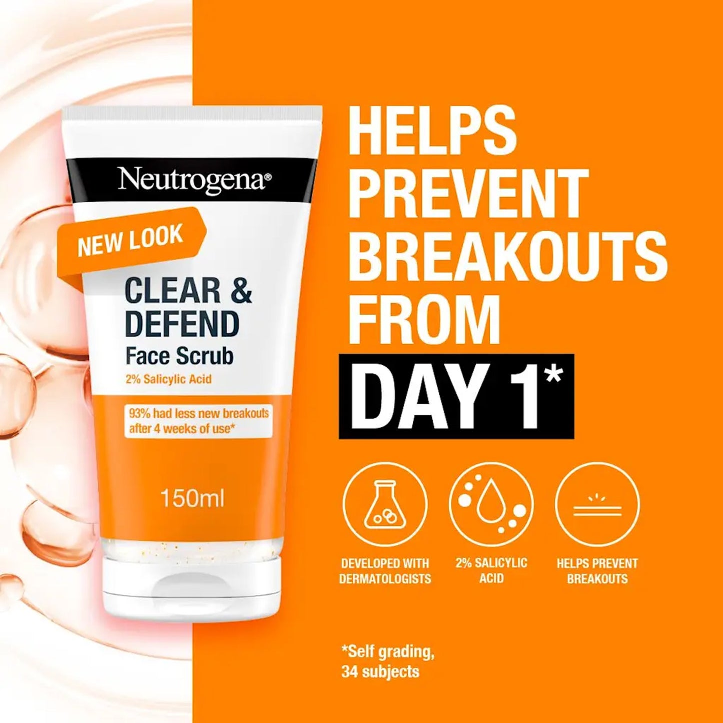 Neutrogena - Clear & Defend 2% Salicylic Acid Face Scrub Suitable For Spot-Prone Skin - 150ml (France)