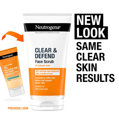 Neutrogena - Clear & Defend 2% Salicylic Acid Face Scrub Suitable For Spot-Prone Skin - 150ml (France)