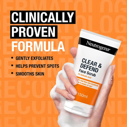 Neutrogena - Clear & Defend 2% Salicylic Acid Face Scrub Suitable For Spot-Prone Skin - 150ml (France)