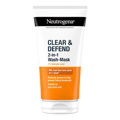 Neutrogena - Clear & Defend 1% Salicylic Acid 2 In 1 Wash-Mask Suitable For Spot-Prone Skin - 150ml (France)