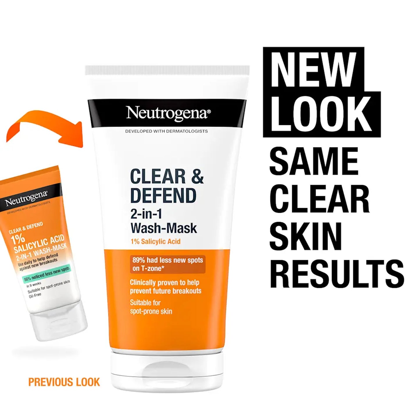 Neutrogena - Clear & Defend 1% Salicylic Acid 2 In 1 Wash-Mask Suitable For Spot-Prone Skin - 150ml (France)