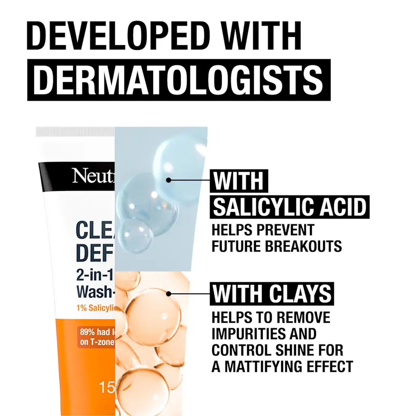 Neutrogena - Clear & Defend 1% Salicylic Acid 2 In 1 Wash-Mask Suitable For Spot-Prone Skin - 150ml (France)