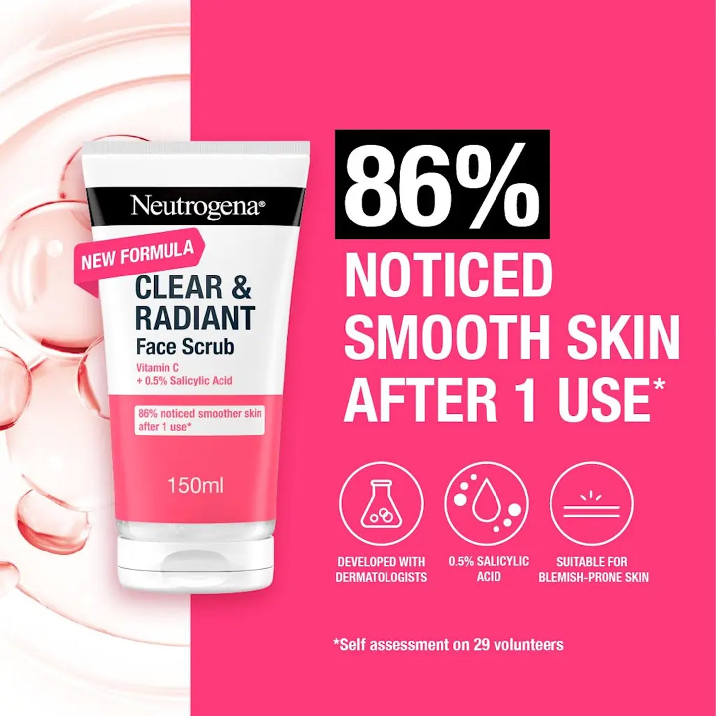 Neutrogena - Clear & Radiant Vitamin C + 0.5% Salicylic Acid Face Scrub Suitable For Blemish-Prone Skin - 150ml (France)