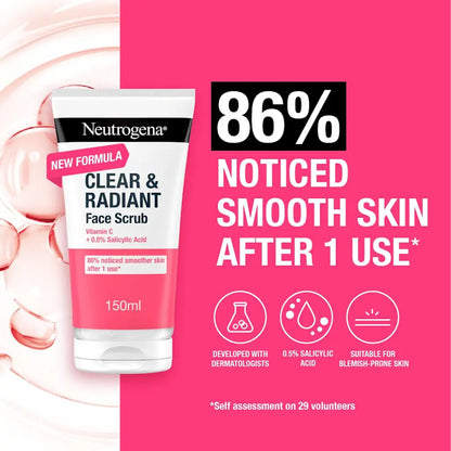 Neutrogena - Clear & Radiant Vitamin C + 0.5% Salicylic Acid Face Scrub Suitable For Blemish-Prone Skin - 150ml (France)