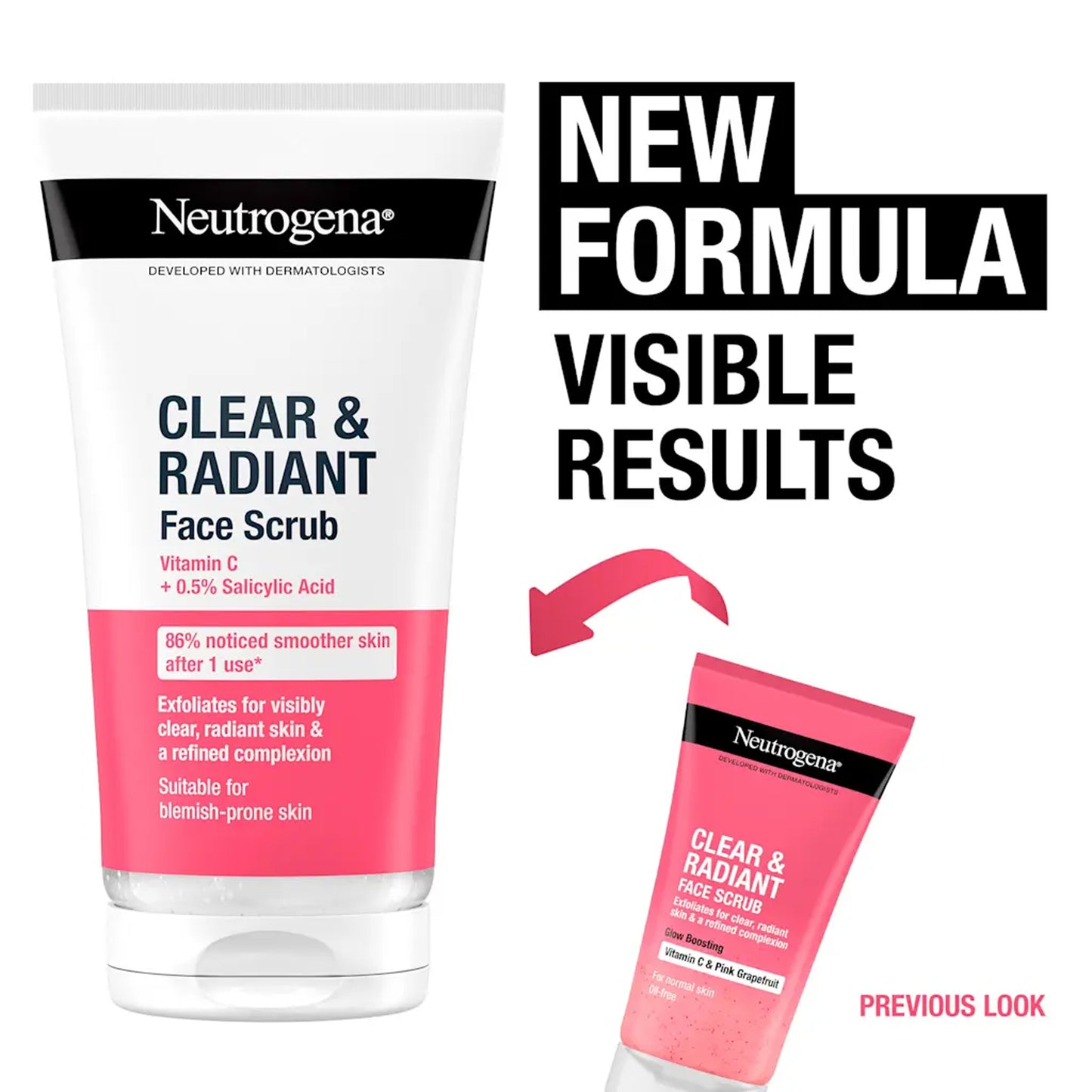 Neutrogena - Clear & Radiant Vitamin C + 0.5% Salicylic Acid Face Scrub Suitable For Blemish-Prone Skin - 150ml (France)