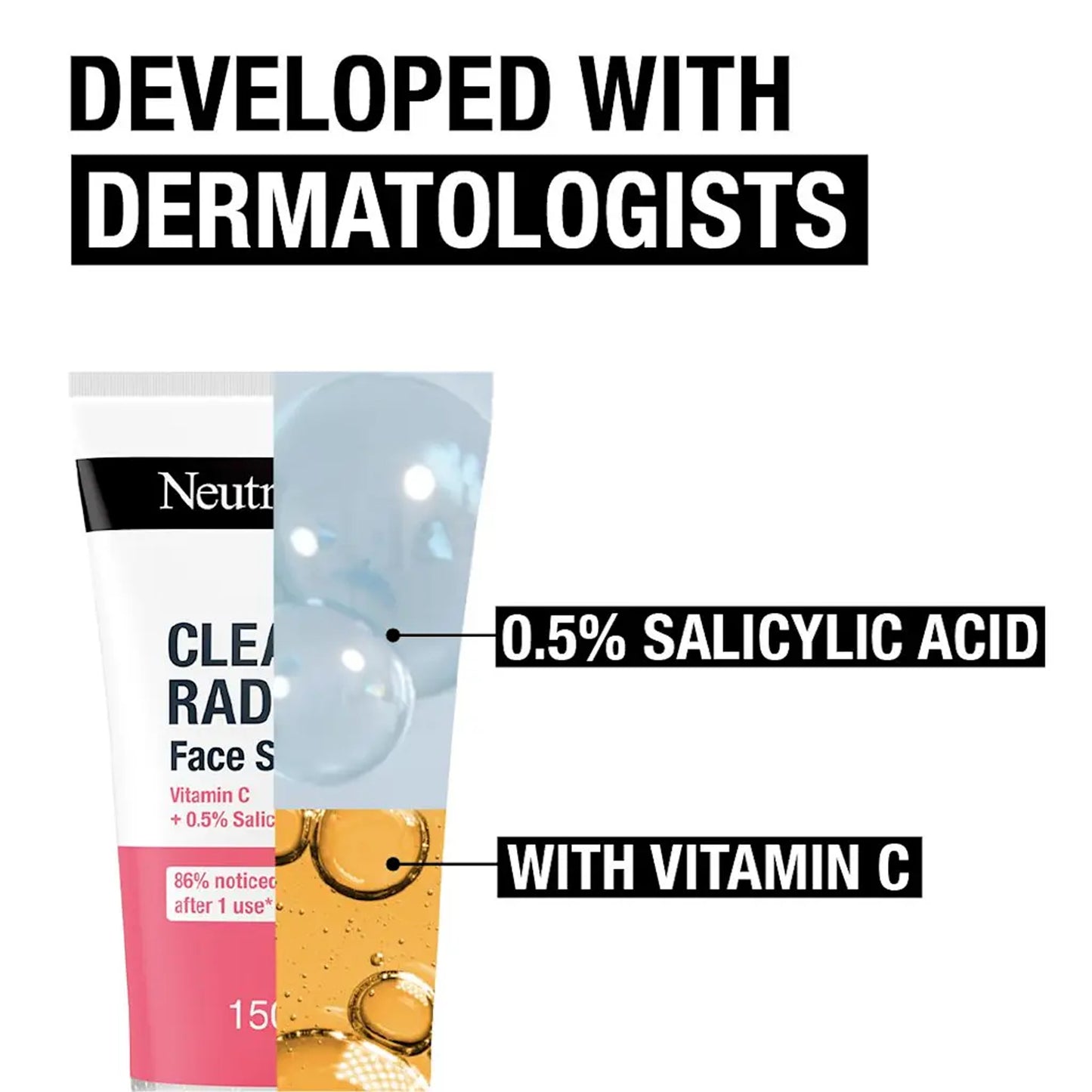 Neutrogena - Clear & Radiant Vitamin C + 0.5% Salicylic Acid Face Scrub Suitable For Blemish-Prone Skin - 150ml (France)