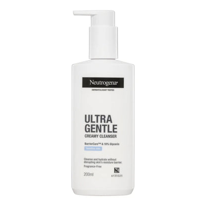 Neutrogena - Ultra Gentle Fragrance-Free Creamy Cleanser With Barrier Care & 10% Glycerin For Sensitive Skin - 200ml (Thailand)