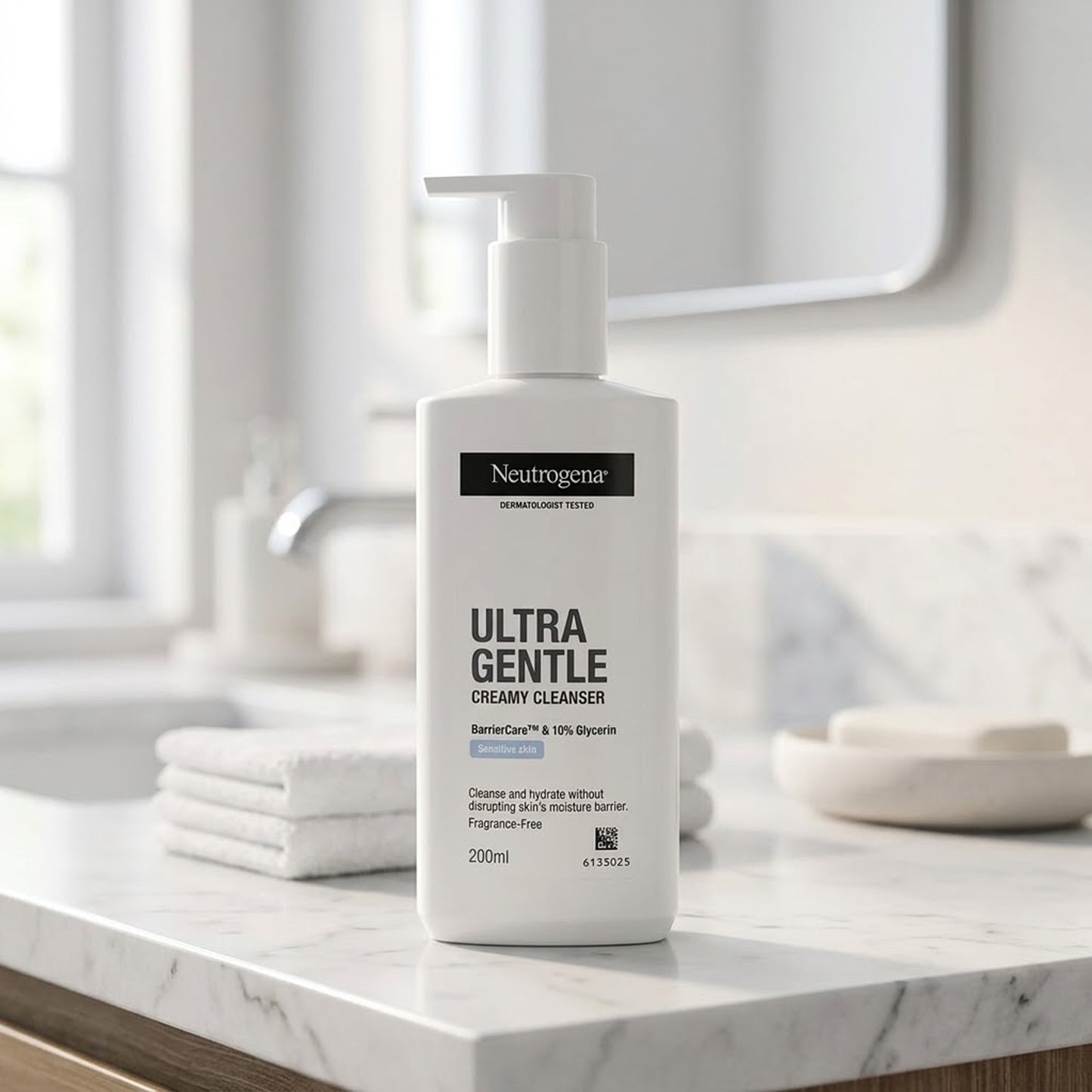 Neutrogena - Ultra Gentle Fragrance-Free Creamy Cleanser With Barrier Care & 10% Glycerin For Sensitive Skin - 200ml (Thailand)