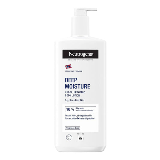Neutrogena - Norwegian Formula Deep Moisture Fragrance-Free Hypoallergenic Body Lotion With Glycerin + Pro Ceramide Technology Suitable For Dry, Sensitive Skin - 400ml (Italy)