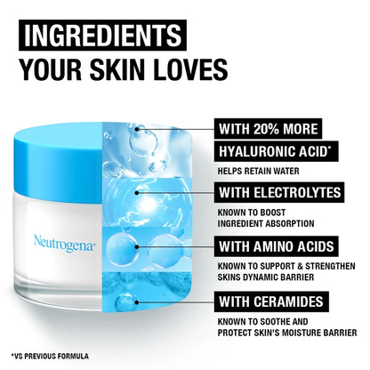 Neutrogena - Hydro Boost Hyaluronic Acid + Amino Acids + Electrolytes + Ceramides Fragrance-Free Gel Cream Suitable For Dry Skin - 50ml (France)