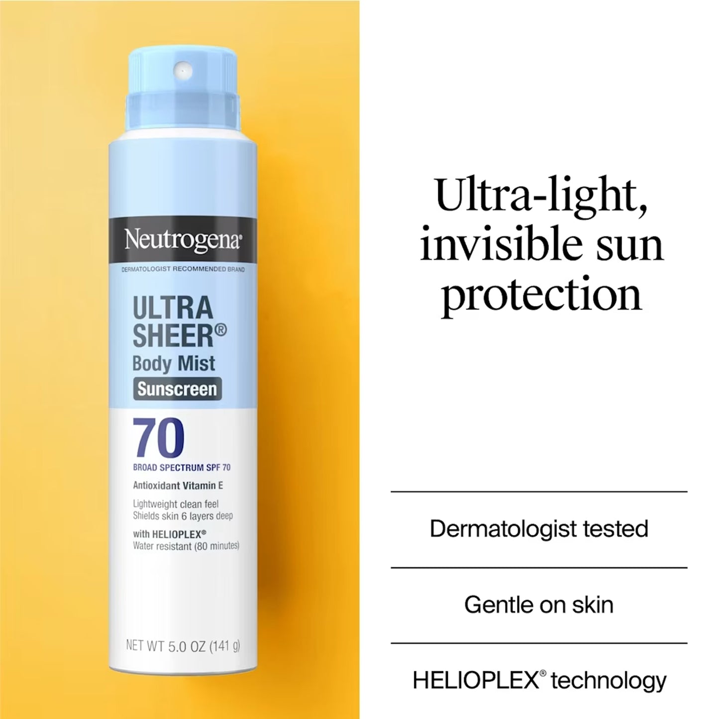 Neutrogena - Ultra Sheer Body Mist Antioxidant Vitamin E Sunscreen Broad Spectrum SPF 70 With Helipolex - 141g (USA)