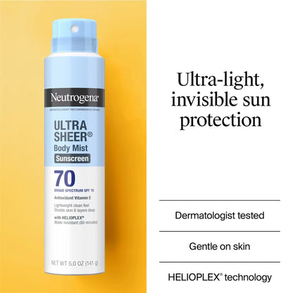 Neutrogena - Ultra Sheer Body Mist Antioxidant Vitamin E Sunscreen Broad Spectrum SPF 70 With Helipolex - 141g (USA)