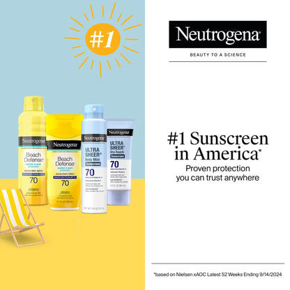 Neutrogena - Ultra Sheer Body Mist Antioxidant Vitamin E Sunscreen Broad Spectrum SPF 70 With Helipolex - 141g (USA)
