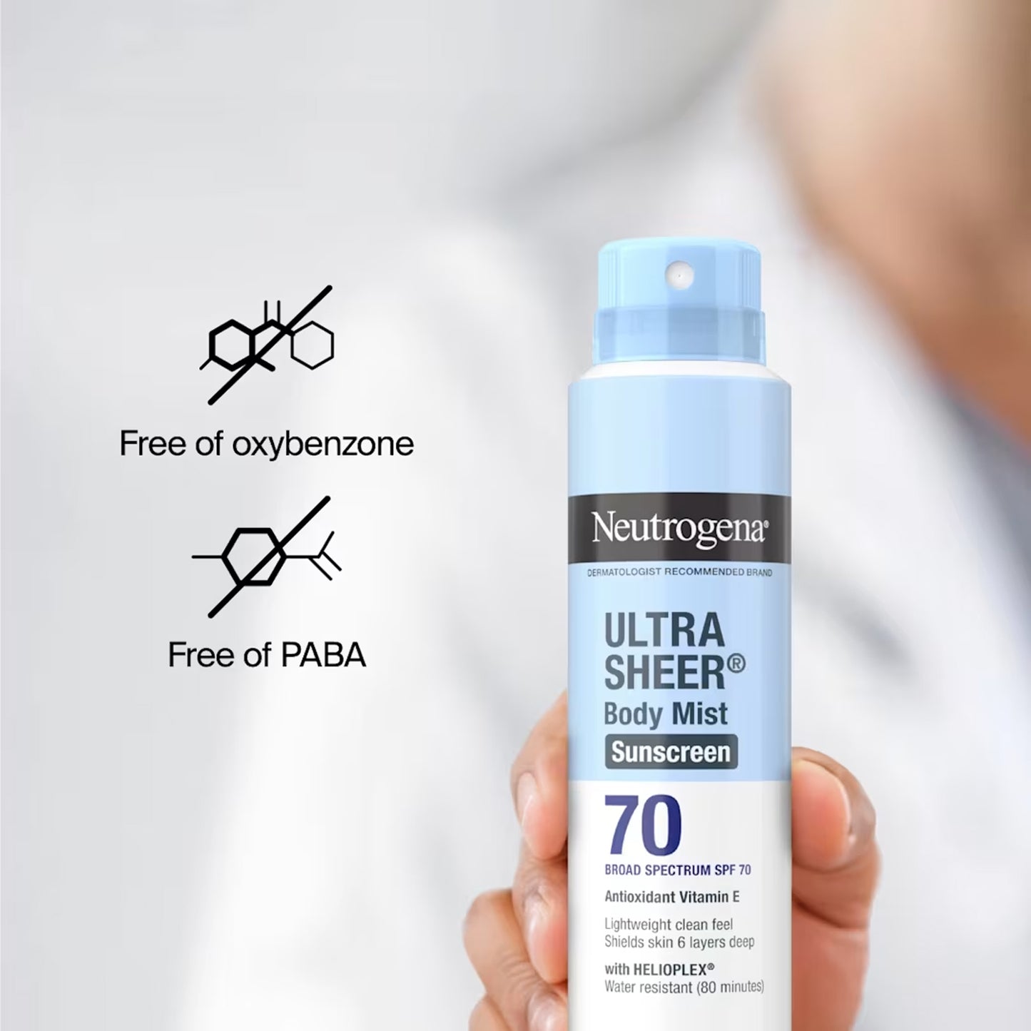 Neutrogena - Ultra Sheer Body Mist Antioxidant Vitamin E Sunscreen Broad Spectrum SPF 70 With Helipolex - 141g (USA)